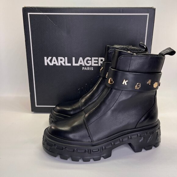 Karl Lagerfeld Shoes - Karl Lagerfeld Latisha Boot Black Size 7.5 Womens Chunky Lug Sole Side Zip Style